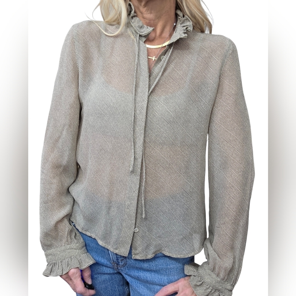 Armani Collezioni Sheer Tie Neck Ruffle Blouse Italy Women Size 4